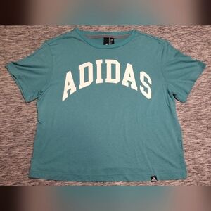 Adidas Short Sleeve Cropped Womens Tshirt, Teal Blue, Size Large